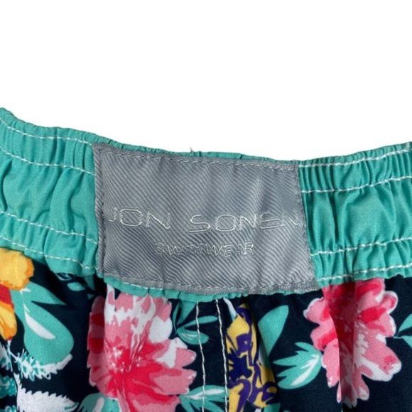 Jon Sonen Swimwear Men's Lined Floral Print Drawstring Bathing Suit Trunks US XL - Picture 8 of 8